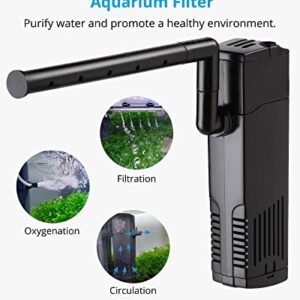 NICREW Aquarium Internal Filter, Submersible Power Filter with Multiple Function, Aeration System with Sponge Filter for Fish Tanks 10-20 Gallon, 100 GPH, 7W