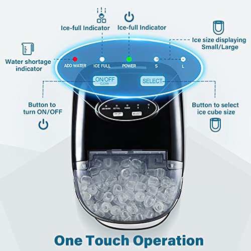 Ice Maker Countertop Machine with Self-Cleaning Function，26LBS in 24 Hours, 9 Bullet Cubes Ready in 6 Mins, Compact Ice Cube Maker with Ice Scoop & Basket for Home Kitchen Office Bar (Black)