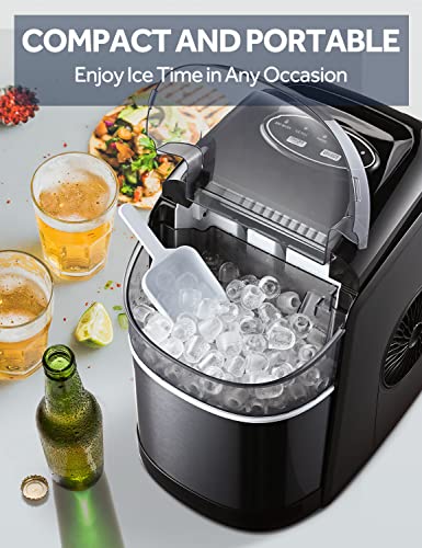 Ice Maker Countertop Machine with Self-Cleaning Function，26LBS in 24 Hours, 9 Bullet Cubes Ready in 6 Mins, Compact Ice Cube Maker with Ice Scoop & Basket for Home Kitchen Office Bar (Black)