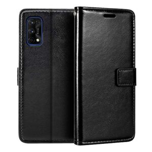 shantime oppo realme 7 pro wallet case, premium pu leather magnetic flip case cover with card holder and kickstand for oppo realme 7 pro sun kissed leather black