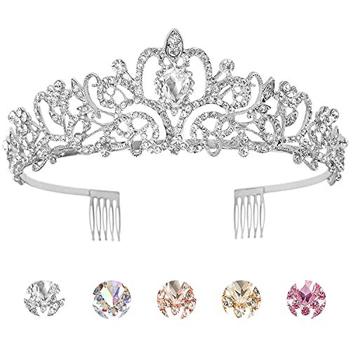 Tiaras Crown, KICOSY Silver Tiaras and Crowns for Women Princess Tiara for Women the Crown for Girls Birthday Crowns for Women Birthday Tiara Princess Crowns and Tiaras for Girls Bride Crystal Crown