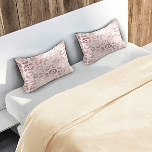 STAYTOP Fashion Rose Gold Leopard Animal Print Pillowcase for Hair and Skin Silk Pillowcase,Soft and Breathable Slippery Satin Pillowcase Covers for Sleep Decoration King Size 20''×40''