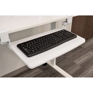 Stand Up Desk Store Compact Clamp-On Retractable Adjustable Keyboard Tray/Under Desk Keyboard Tray | Increase Comfort and Usable Desk Space | for Desks Up to 1.5" (24.5" x 11.5") (White) (Small)