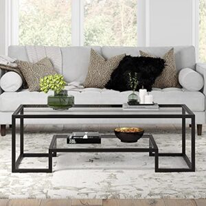 Henn&Hart 54" Wide Rectangular Coffee Table in Blackened Bronze, Modern coffee tables for living room, studio apartment essentials