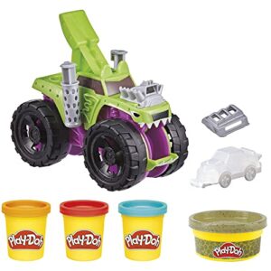 play-doh wheels chompin' monster truck toy for kids 3 years and up with car accessory and 4 non-toxic colors including terrain color