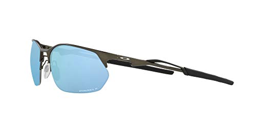 Oakley Men's OO4145 Wire Tap 2.0 Rectangular Sunglasses, Satin Lead/Prizm Deep Water Polarized, 60 mm