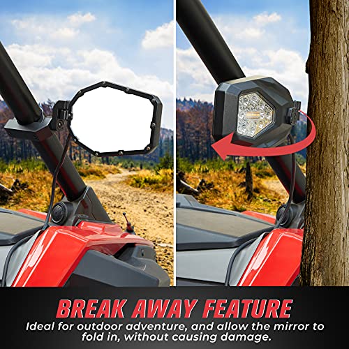 KEMIMOTO UTV Side Mirrors with Turn Signal & Spot Light for 1.6"-2" Roll Bar, Heavy Duty Aluminium Multi-Adjustment UTV Mirrors Compatible with Polaris RZR Kawasaki Mule Pioneer Talon Can Am X3 CFMOTO