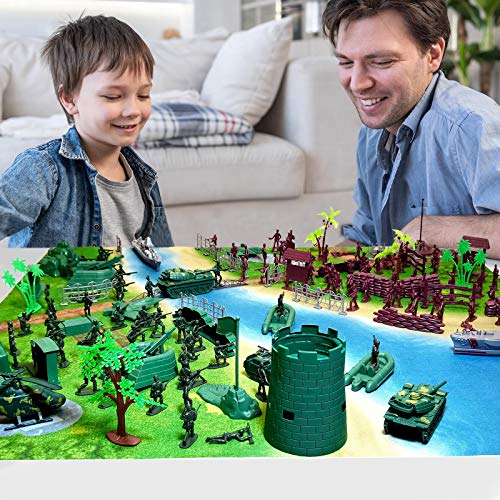 Jumplanma Army Men Military Set 293PCS-Mini Action Figure Play Set with Soldiers, Vehicles,Tanks, Aircrafts & Boats-Pretend Army Base & Military Toy Figurines for Boys