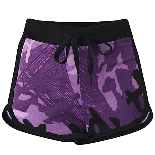 Kids Girls Short 100% Cotton Gym Sports Camouflage Purple Summer Hot Pant Shorts