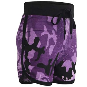 Kids Girls Short 100% Cotton Gym Sports Camouflage Purple Summer Hot Pant Shorts