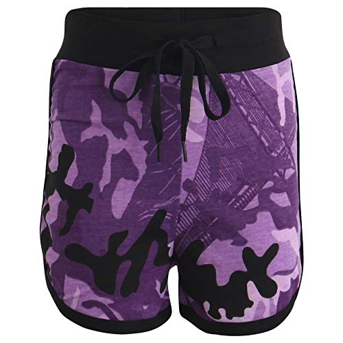 Kids Girls Short 100% Cotton Gym Sports Camouflage Purple Summer Hot Pant Shorts