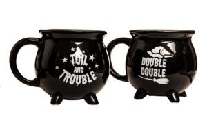 double double toil and trouble cauldron ceramic coffee mugs - 2 pack - 15oz halloween mug