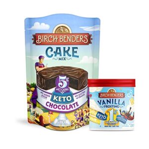 birch benders keto chocolate cake mix, 10.9oz and keto vanilla frosting, 10oz, bundle (1 baking mix and 1 frosting)