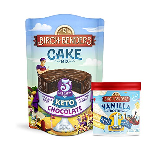 Birch Benders Keto Chocolate Cake Mix, 10.9oz and Keto Vanilla Frosting, 10oz, Bundle (1 baking mix and 1 frosting)