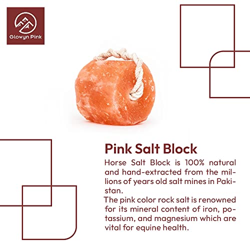 Glowyn Pink Himalayan Salt Lick Mineral Salt Block on Rope 4 Pack – 100% Organic Pink Salt Block for Horses Deer and Livestock. These Horse Licks Contain no Harmful Elements.
