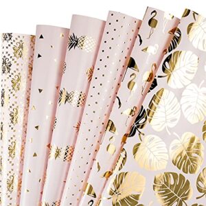 WRAPAHOLIC Wrapping Paper Sheet - Pink and Gold Foil Design for Birthdays, Wedding, Holiday, Party, Baby Shower - 1 Roll Contains 6 Sheets - 17.5 inch X 30 inch Per Sheet