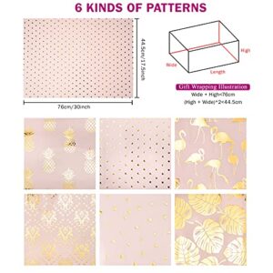 WRAPAHOLIC Wrapping Paper Sheet - Pink and Gold Foil Design for Birthdays, Wedding, Holiday, Party, Baby Shower - 1 Roll Contains 6 Sheets - 17.5 inch X 30 inch Per Sheet