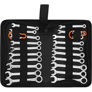 premium midget wrench set - 22-piece mini combination wrench set, metric & sae ignition wrench set, 4-10mm & 5/32'' to 7/16'', li ghtweight small wrench set with carry pouch