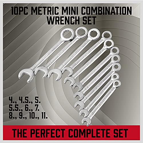 Premium Midget Wrench Set - 22-Piece Mini Combination Wrench Set, Metric & SAE Ignition Wrench Set, 4-10mm & 5/32'' to 7/16'', Li ghtweight Small Wrench Set with Carry Pouch