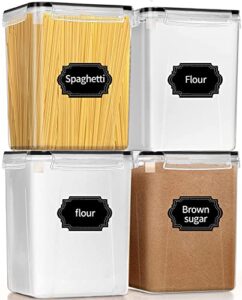 praki large airtight food storage containers 5.2l / 195oz, bpa free, 4pcs pantry kitchen organization set for flour, sugar, baking supplies, plastic flour container with 20 labels & maker