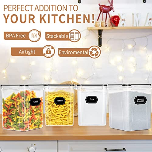 PRAKI Large Airtight Food Storage Containers 5.2L / 195oz, BPA Free, 4pcs Pantry Kitchen Organization Set for Flour, Sugar, Baking Supplies, Plastic Flour Container with 20 Labels & Maker