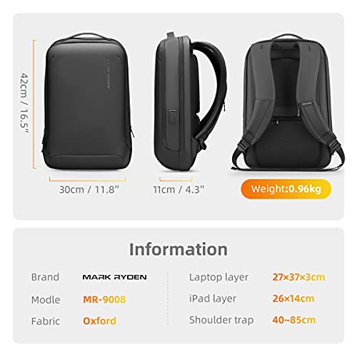 Mark Ryden Business Laptop Backpack,Fit 15.6 inch PC Lightweight Waterproof Backpack for Men, with Scratch Resistant Shell and USB Charging Port for Work, Cycling