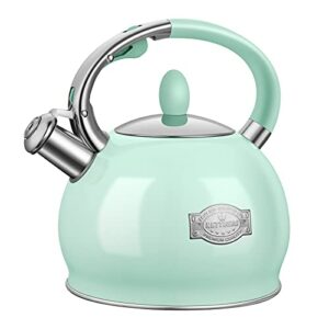 RETTBERG Tea Kettle for Stovetop Whistling Tea Kettles Retro Red Stainless Steel Teapots, 2.64 Quart (Mint Green)