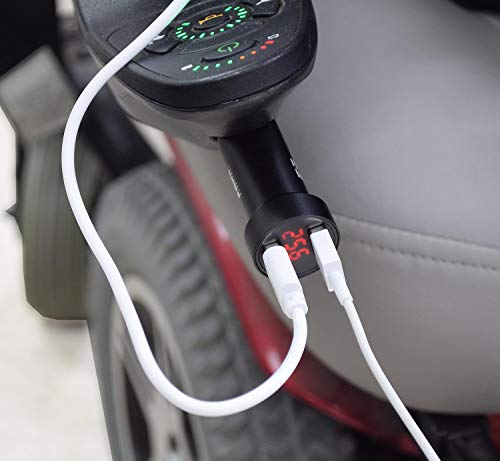 AlveyTech XLR Dual Port USB Charging Adapter with Digital Voltage Meter - for Power Chairs, Mobility Scooters, Electric Wheelchair, E-Bike, Medical Scooter Charger Adaptor Accessories, Fast Charge