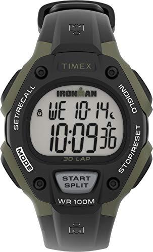 Timex Men's IRONMAN Classic 30 38mm Resin Strap Watch – Green Case Black Top Ring with Black Resin Strap