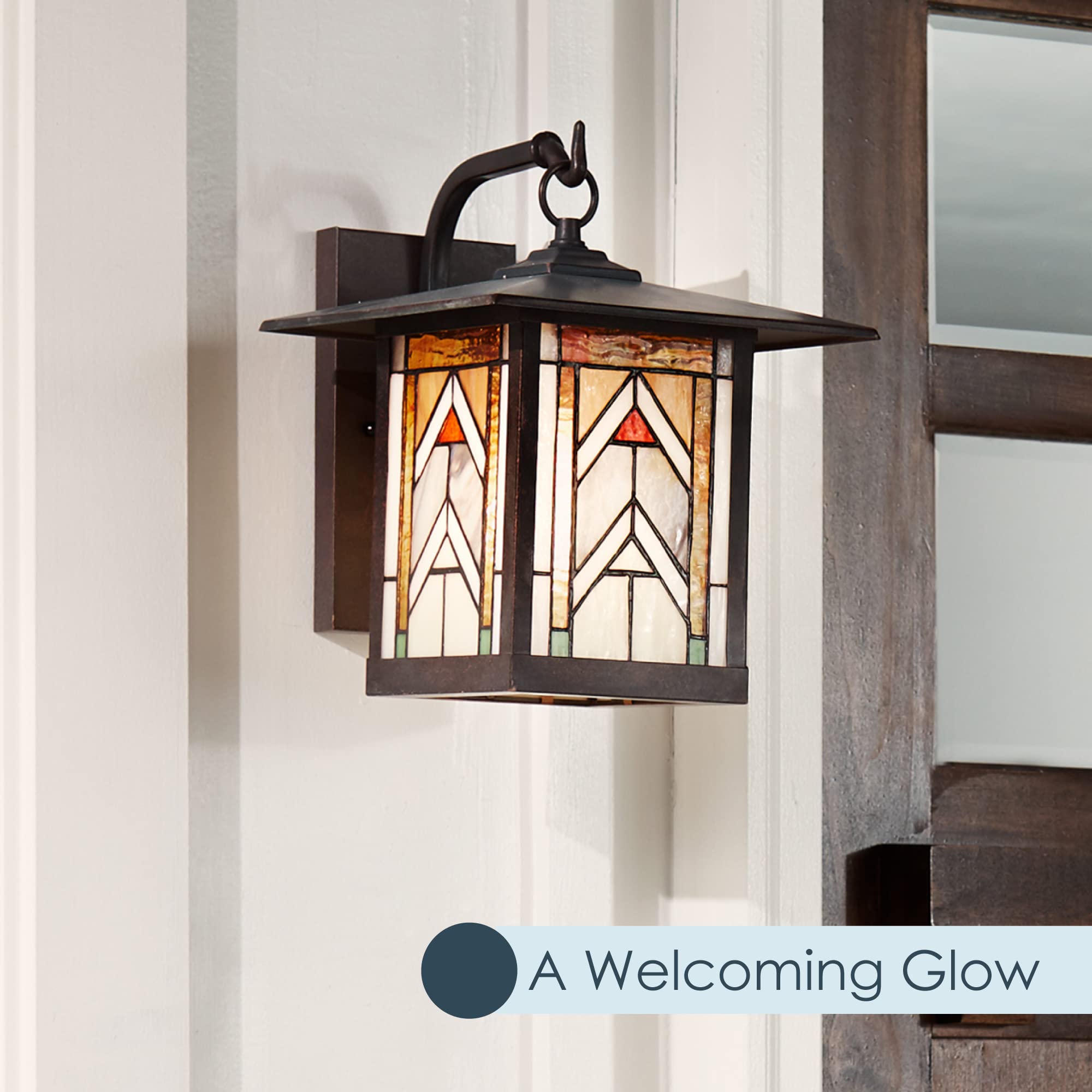 River of Goods Stained Glass Outdoor Light Fixture - 11.75" H - Mission Style Porch Light - ‎Niki