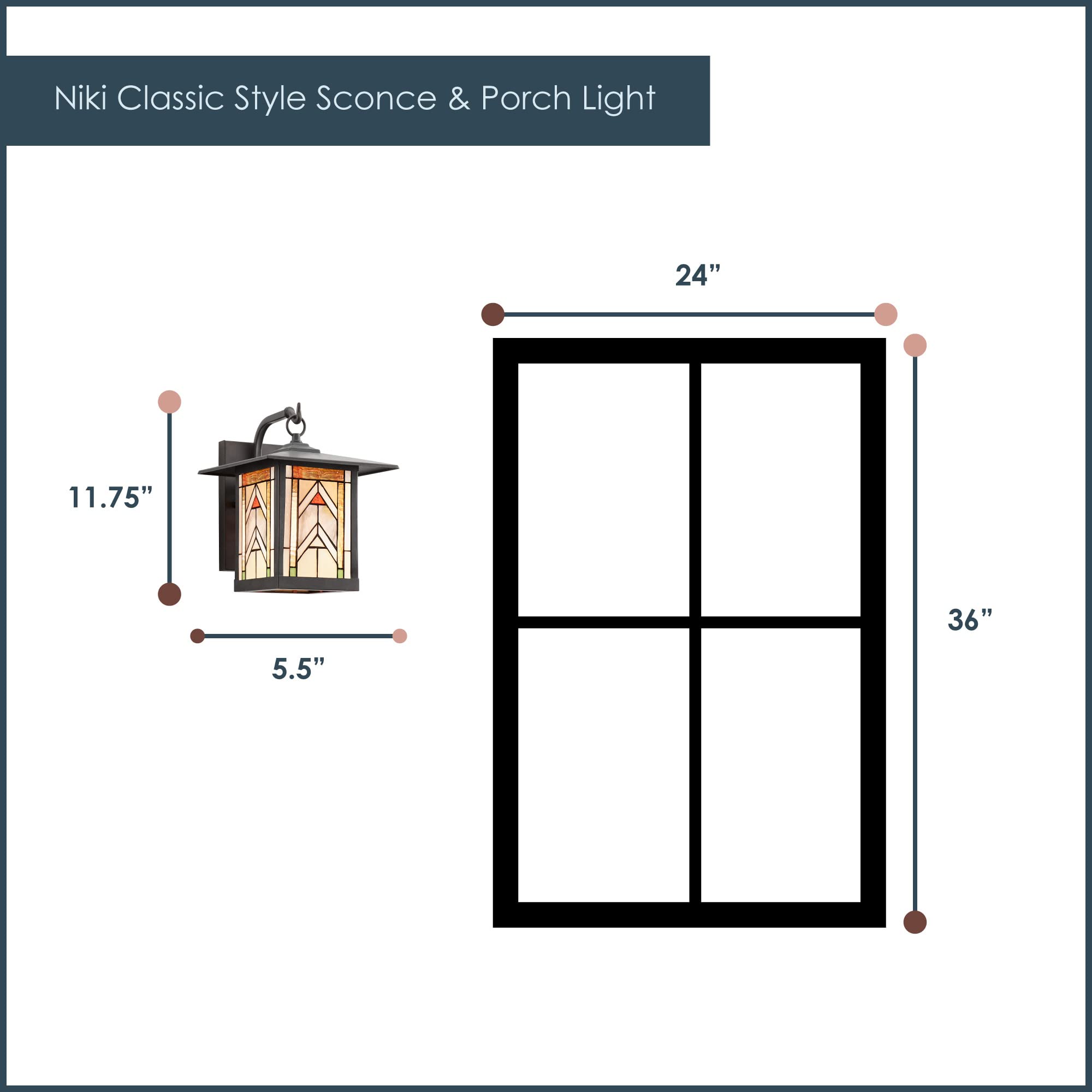 River of Goods Stained Glass Outdoor Light Fixture - 11.75" H - Mission Style Porch Light - ‎Niki