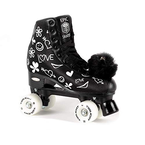 Epic Skates Womens Luv Quad Roller Skates, Black/White, Ladies 5