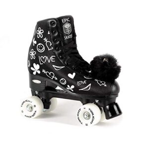 epic skates luv quad roller skates, black/white, ladies 8