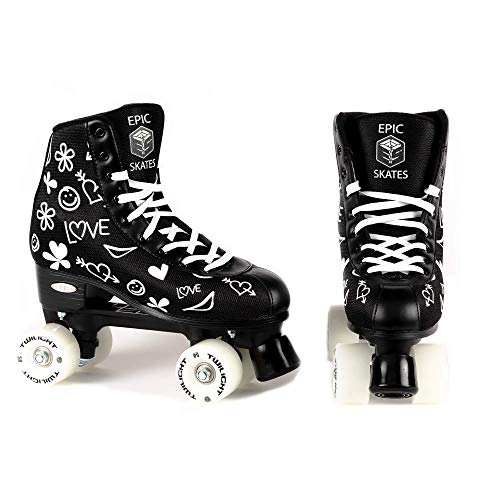 Epic Skates Luv Quad Roller Skates, Black/White, Ladies 8