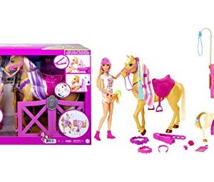 Barbie Groom 'N Care Horse Playset with Blond Doll, 2 Nodding Horses & 20+ Accessories, Style Color-Change Manes with Tool & Clips