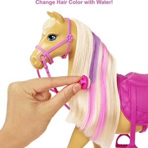 Barbie Groom 'N Care Horse Playset with Blond Doll, 2 Nodding Horses & 20+ Accessories, Style Color-Change Manes with Tool & Clips