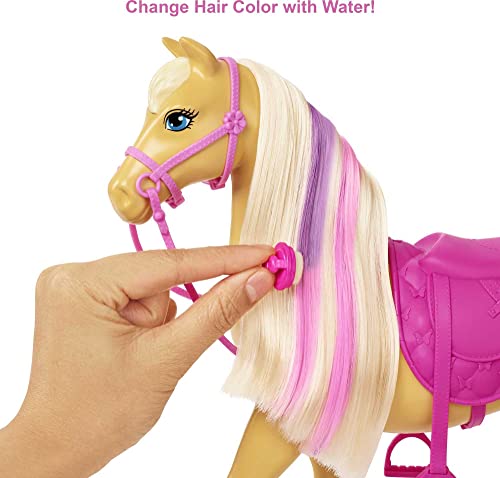 Barbie Groom 'N Care Horse Playset with Blond Doll, 2 Nodding Horses & 20+ Accessories, Style Color-Change Manes with Tool & Clips