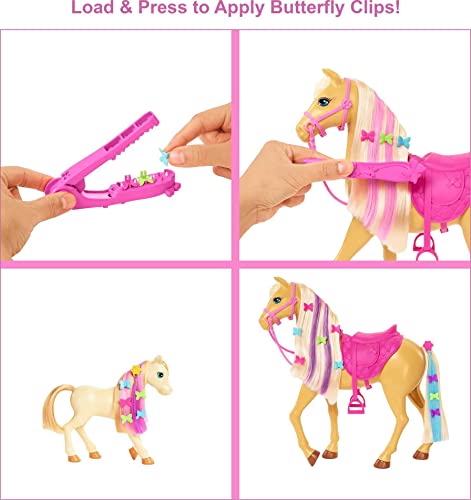 Barbie Groom 'N Care Horse Playset with Blond Doll, 2 Nodding Horses & 20+ Accessories, Style Color-Change Manes with Tool & Clips