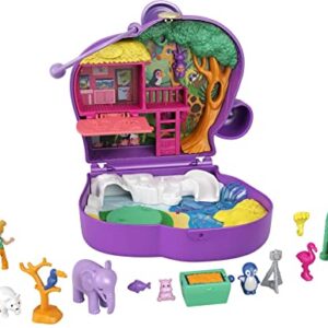 Polly Pocket Compact Playset, Elephant Adventure with 2 Micro Dolls & Accessories, Travel Toys with Surprise Reveals