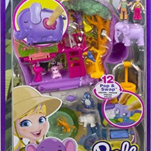 Polly Pocket Compact Playset, Elephant Adventure with 2 Micro Dolls & Accessories, Travel Toys with Surprise Reveals