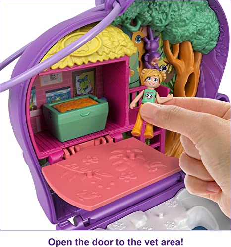 Polly Pocket Compact Playset, Elephant Adventure with 2 Micro Dolls & Accessories, Travel Toys with Surprise Reveals