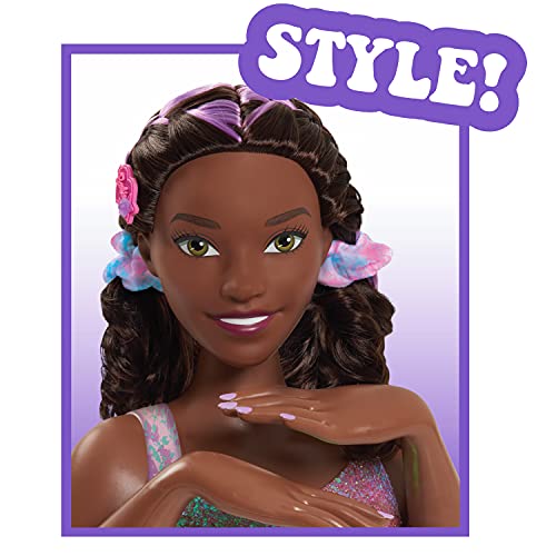 Barbie Tie-Dye Deluxe 21-Piece Styling Head, Black Hair, Includes 2 Non-Toxic Dye Colors, Kids Toys for Ages 3 Up by Just Play