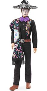 barbie 2021 dia de muertos ken doll (12-in) wearing embroidered shirt, serape & sombrero, with calavera face paint, gift for collectors