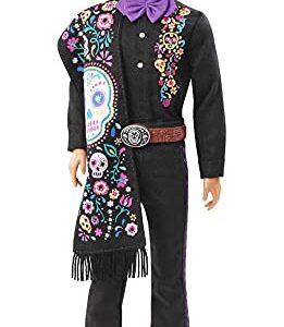 Barbie 2021 Dia De Muertos Ken Doll (12-in) Wearing Embroidered Shirt, Serape & Sombrero, with Calavera Face Paint, Gift for Collectors