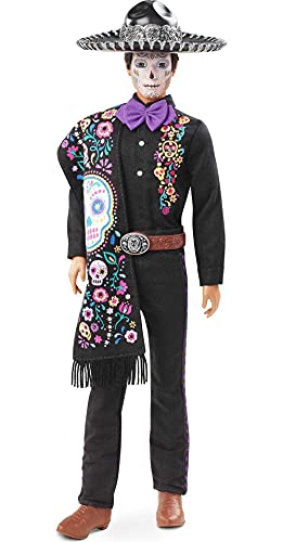 Barbie 2021 Dia De Muertos Ken Doll (12-in) Wearing Embroidered Shirt, Serape & Sombrero, with Calavera Face Paint, Gift for Collectors