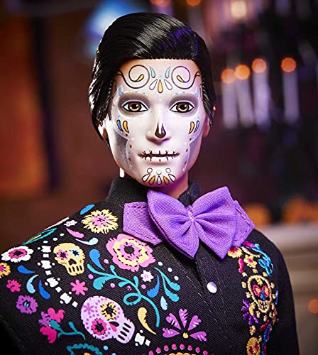 Barbie 2021 Dia De Muertos Ken Doll (12-in) Wearing Embroidered Shirt, Serape & Sombrero, with Calavera Face Paint, Gift for Collectors