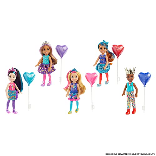 Barbie Chelsea Color Reveal Doll with 6 Surprises: 4 Bags Contain Skirt or Pants, Shoes, Tiara & Balloon Accessory; Water Reveals Confetti-Print Doll's Look & Color Change on Hair; Gift for 3Y+