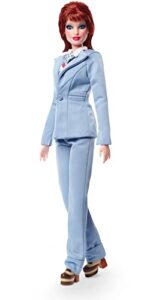 barbie signature david bowie doll (11.5-in, red hair) posable, wearing blue suit, with doll stand and certificate of authenticity, gift for collectors