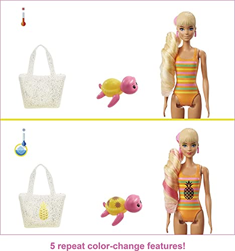 Barbie Color Reveal Foam! Doll & Pet Friend with 25 Surprises: Scented Bubble Solution, Outfits, Hair Extension, Kid Bracelet & Charm Hidden in Sand; Sunny Pineapple-Theme; for Kids 3 Years & Up