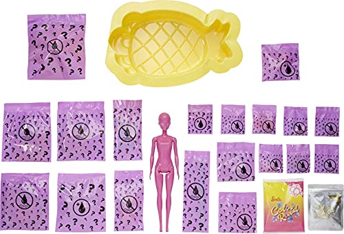 Barbie Color Reveal Foam! Doll & Pet Friend with 25 Surprises: Scented Bubble Solution, Outfits, Hair Extension, Kid Bracelet & Charm Hidden in Sand; Sunny Pineapple-Theme; for Kids 3 Years & Up